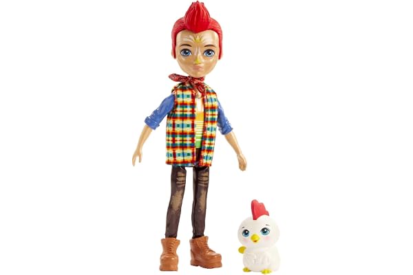 Enchantimals Mini-poupée Redward Coq et Figurine Animale Cluck avec Bandana, t-Shirt, Jean et Chaussures, Jouet pour Enfant, GJX39