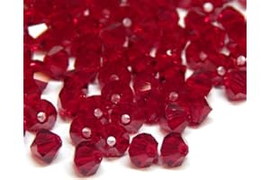 PERLIN Juego de 40 perlas de cristal bohemias, 4 mm, doble cono, perlas checas, perlas de cristal, cuentas de cristal, bicone, selección de colores, cristal, rojo rubí