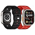 Suitisbest 2 Pack Sport Straps Compatible for Apple Watch Ultra/Ultra 2 Straps 49mm 45mm 44mm 42mm for Men, Soft Silicone Wristbands Replacement Strap for iWatch Ultra Series 9 8 7 6 5 4 3 2 1 SE