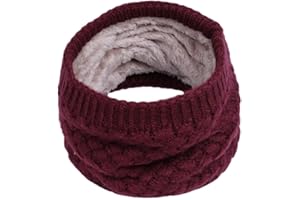 MOMOLAA Neck Warmer for Kids,Kid's Fleece Lined Neck Warmer Knitted Girls/Boys Winter Scarf Circle Loop Scarves Gifts, Suit for 3-15 Years Wine