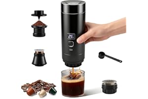 Macchina per caffè espresso portatile 3 in 1 con batteria – 20 bar, estrazione fredda/calda, compatibile con capsule e caffè macinato, 7800 mAh USB-C, mini macchina da caffè per campeggio, auto