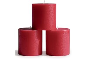 CANDWAX 3x3 inch Pillar Candle Set of 3 - Decorative Candles Unscented and No Drip Candles - Ideal as Wedding Candles or Large Candles for Home Interior - Bordeaux Candles