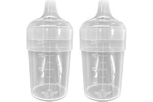 Chabrias Ltd 2 Pack Feeding Beakers 200ml UK Made- Clear with Wide & Narrow Spout Lids Controllable Flow – Reusable, Microwave Safe, Adult Sippy Cup, Spill-Proof, Autoclavable, Care Homes, Nursing
