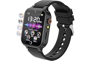 kaacly Reloj Inteligente Niños para Niña y Niño con 26 Juegos, Podómetro, Música, Reloj Despertador, Linterna, Fondo de Pantalla Exquisito, Smartwatch Regalo para Niños 4-13 años Dazzling Black