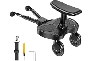 JoyCushy Universal Buggy Board, 2-in-1 Buggy Board with Larger Seat for Kids 2-6 Years (25KG), Fits 99% of Strollers, Easy to Install, Safe & Durable - Ideal for Families with 2 Children