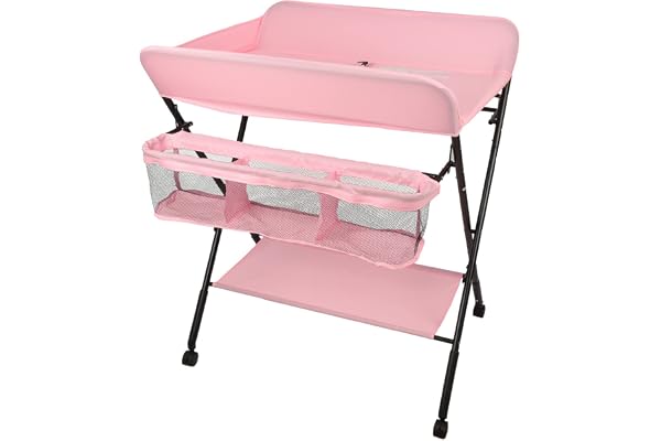 Table à Langer Pliante avec Panier de Rangement à Côté Structure en Fer Charge Max 25KG pour Nouveaux-Nés Design Ergonomique,Table à Langer Pliable et Portable (80 * 66 * 98cm (rose foncé))