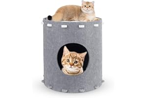 PEELANMALL Niche pour chat en feutre de qualité supérieure, maison stable pour l'intérieur et l'extérieur, lit pour chat à 2 étages, espace de couchage douillet, niche de jeu et de cachette pour chat, tunnel