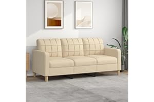 IKAYAA Divano a 3 Posti in Tessuto Divano Moderno 3 Posti con Cuscin Divano in Tessuto da Soggiorno Ufficio Appartamento Camera degli Ospiti -Crema-180 cm