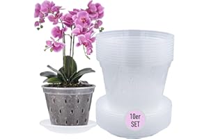 Garten lux Zestaw 10 przezroczystych doniczek do storczyków, z otworami drenażowymi, Ø 17 cm, 1,5 l i 10 podstawek z tworzywa sztucznego, doniczki na rośliny do storczyków do użytku wewnątrz