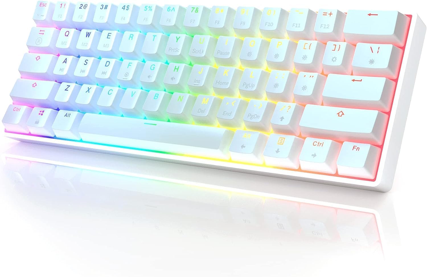 GK61 Mechanical Gaming Keyboard - 61 Keys Multi Color RGB Illuminated LED Backlit Wired Programmable for PC/Mac Gamer (Gateron Optical Brown, White)