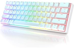 ‎HK GAMING GK61 Mechanical Gaming Keyboard 60 Procent | 61 RGB Rainbow LED Backlit Programowalne Keys | USB Wired | dla komputerów Mac i Windows PC | Hotswap Gateron Optyczne brązowe przełączniki | Biały