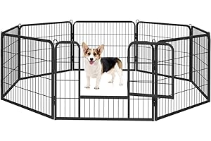 Yaheetech Freilaufgehege für Kleintiere Welpenauslauf mit Tür Laufgitter Welpenfreigehege Hundegehege Laufstall für Hund, Katze, Welpe, Kaninchen 8 Gitter je 80 x 60 cm