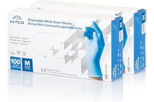 INTCO Guanti Monouso Nitrile Blu - Senza Polvere - Senza Lattice - Ideali per Tatuatori, Ambiti Medici, Centri Estetici, Manipolazione Alimenti - Box da 100pz (200S)