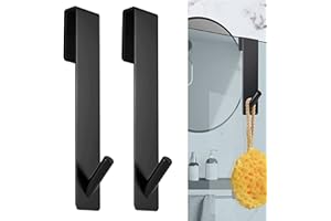 Cimown 2 Pièces Crochets de Porte de Douche - Crochets de Suspension pour Serviettes Sans Perçage - Crochet douche,Crochets de porte pour portes de douche en verre sans cadre(17,8cm)