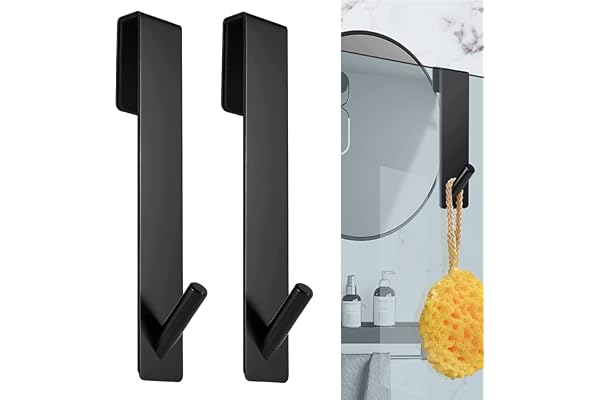 Cimown 2 Pièces Crochets de Porte de Douche - Crochets de Suspension pour Serviettes Sans Perçage - Crochet douche,Crochets de porte pour portes de douche en verre sans cadre(17,8cm)