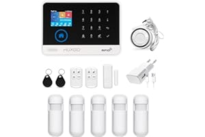 HUXGO, HXA003, sistema di allarme wireless WiFi + GSM con 5 sensori di movimento, allarme per ufficio, casa, appartamento, garage, controllo del telefono, SMS, applicazione TUYA Smart, lingua italiana