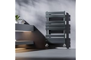 Heilmetz Bathroom Heated Towel Rail, Anthracite Radiator Towel Rail 800 x 500 mm Flat Panel Towel Radiator Towel Warmer for Bathroom Modern Central Heating Space Saving Radiators