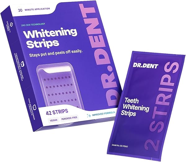 DRDENT Purple Teeth Whitening Strips 21 Treatments - Safe for Enamel - Non Sensitive Teeth Whitening - Whitening Without Any Harm - Pack of 42 Strips + Mouth Opener Included - 1