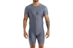 iiniim Maillot Hombre Leotardo Deportivo Mangas Cortass Mono Liso de Gimnasia Body Color sólido Ropa Interior Deportiva para Hombre
