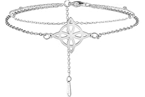 Dreamtimes Tobilleras Cadena de Pie de Mujer Nudo de Bruja Doble Cadena de Pie de Acero Inoxidable Estilo de Playa Boho de Moda Tobillera Wiccan Joyería Cadena de Pie para Mujer