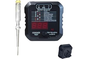 atnayo Socket Tester Uk (0.1-250v) with Lcd Display & Led Indicators and An electric tester, 10A/16A General Socket Tester