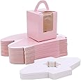 25 Pcs Pink Cupcakes Containers Gift Boxes with Window Inserts Handle for Wedding Candy Boxes (Pink)
