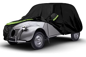 ZWPARTS Housse de Voiture Adaptée pour Citroen 2CV 1948-1990, Housse de Garage Complète Noire étanche avec Porte Zippée pour Neige, Pluie, Protection Tous Temps