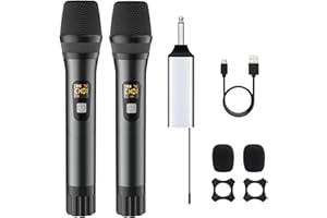 VOIJUMP Microphone sans Fil, système de Microphone sans Fil UHF avec Deux Microphones à Main sans Fil et récepteur Rechargeable, portée de 200 m, pour systèmes de sonorisation, karaoké, DJ, Chant, conférence