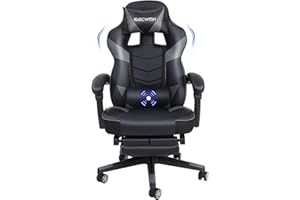 PULUOMIS Video Gaming Chair Massage for Adults with Footrest Computer Desk Chair PU Leather 150° Reclining High Back Support Office chair for Home with Headrest Lumbar (Grey)
