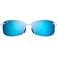 Maui Jim Men's and Women's 'Akau Polarized Rimless Sunglasses, Crystal Matte/Blue Hawaii, Medium