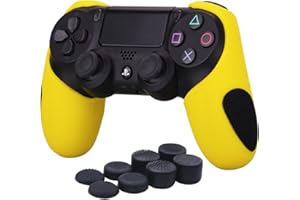 YoRHa Silicone Half extra Thick Cover Skin Case for Sony PS4/slim/Pro Dualshock 4 Controller x 1(yellow) With Pro thumb grips x 8
