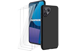 LYZXMY Hülle für Fairphone 5 5G(6.46") Schwarz Handyhülle + 3 Stück Gehärtetes Glas Schutzfolie, Case Weich Silikon TPU Schutzhülle Cover 9H Härte HD Gehärtetes Glasfolie Glas