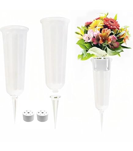 greemotion Grafvaas groen, steekvaas 1,1 l, vaas voor graf 37 cm, grafdecoratie kunststof, bloemenvaas voor graf, rouwsieraden, bloemenvaas, robuuste begraafplaatsvaas, weerbestendig grafsieraad
