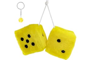 LUXIANYS Cubo di Peluche per Auto,Dadi da Appendere Allo Specchietto Retrovisore,Coppia di Retro Specchio Quadrato Appeso Dice, Coppia Fuzzy Plush Dice con Puntini per Interni Auto Decorazione (giallo)