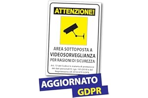 2AINTIMO Adesivo per Cartello Area Videosorvegliata Sottoposta a Videosorveglianza GDPR Autoadesivo | Formato A5 (15x21cm.)