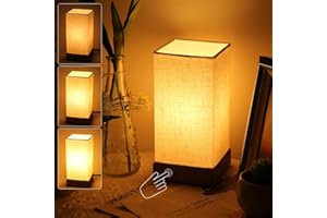 HSLighting Bedside Lamps, Touch Lamp Bedside 3-Way Dimmable Table Lamp with Square Wooden Base LED Light Bulbs Desk Lamp Minimalist Nightlight for Bedroom Living Room Children's Room Bed Side Decor