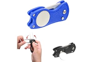 UICCVOKK Golf Divot Repair Tool, Metal Pitch Mark Repair Tool with Pop-up Button & Magnetic Ball Marker Foldable Golf Ball Markers for Putting (Black(1pcs))