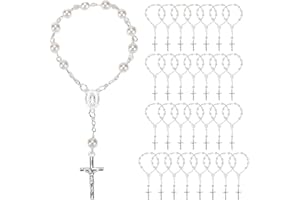 Kopinma 30 unidades de perlas de rosario para bautizo, rosario, rosario, para bautizo, rosario, pulsera para bautismo, favores de comunión, Acrílico y metal