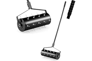 RELAX4LIFE Scarificateur Gazon Manuel 53CM avec Poignée &Rouleau à Pointes Rotatives, Rouleau Aérateur Gazon de Pelouse en Métal pour Jardin Cour Patio (5.5L | 45x130CM, Noir)