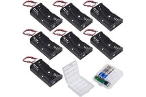 GTIWUNG (Pack of 7) 2 AA Battery Holder,Battery Storage Box, Battery Holder Case Box with Wire, Black Plastic Batteries Case with Pin, 2 X 1.5V 3V AA Battery Holder with Leads (2 Solts)