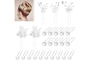 DOUSELLA 25 Stück Strass Haarnadeln Hochzeit Braut Haarschmuck Perlen Blumen Haarnadel Kristall Haare Brautschmuck Silber Blumen Haarschmuck Perlen Haar Stifte Clips für Frauen Mädchen