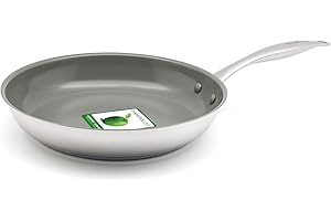 GreenChef Profile Plus Poêle à Frire en Céramique Antiadhésive Saine en Acier Inoxydable de 28 cm, Sans PFAS, Pour toutes les feux, y compris l'induction, Robuste, Va au four jusqu'à 200˚C, Argent