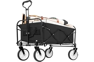 BESTOFFICE Best Office Collapsible Wagon Folding Foldable Garden Cart with Large Capacity, 176 LBS Capacity Portable Utility Wagon Cart Heavy Duty for Beach Camping Shopping Garden,Black