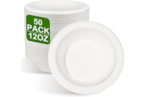 GREENSIGHT 50 Stück Pappschalen Einweg Suppenschalen 350ML aus Zuckerrohr Einweggeschirr Suppenteller Einwegsuppenschale Schälchen Bio Suppenschale Rund Weiß Kompostierbares