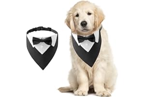HACRAHO Formales Hunde-Smoking-Bandana, 1 STÜCK Hund Tuxedo Baumwolle Bandana Hundehochzeitshalsband Mit Fliege Und Krawatte Für Kleine Hunde Und Katzen, S