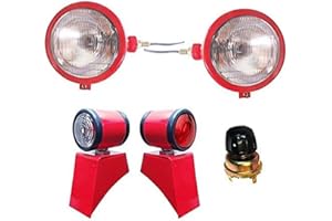 BAJATO Lampe frontale rouge avec supports et interrupteur pour tracteur Massey Ferguson 135 150 202 204 20C 2135 2200 230 245 2500 etc
