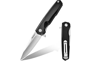 TONIFE Visión Cuchillo Plegable al Aire Libre con Hoja de 8Cr14MoV y Mango de Aluminio Cuchillo de Supervivencia con Clip de Bolsillo para Camping Bushcraft (Negro - Satín)