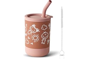 Vicloon Tasse D'apprentissage Bébé,147ml Gobelet Apprentissage Bébé 100% Silicone Sans BPA asse à Paille Bébé avec Couvercle et goupillon,pour Entraînement à Boire
