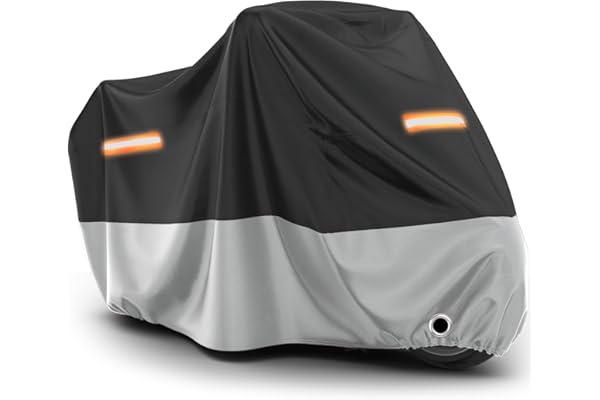 Favoto Housse de Protection Imperméable pour Moto Couverture Oxford Résistant aux Poussière Pluie Neige UV Vent Soleil Déjections d'oiseaux, 245x105x125cm Noir+Argent