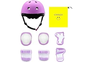 COOLGO Casco Skate e Ginocchiere Kit per Bambini e Bambina 15-35kgs, Regolabile Casco Ginocchiere Gomitiere e Protezione Polso per Pattinaggio Rollerblade Monopattino Skateboard Bicicletta